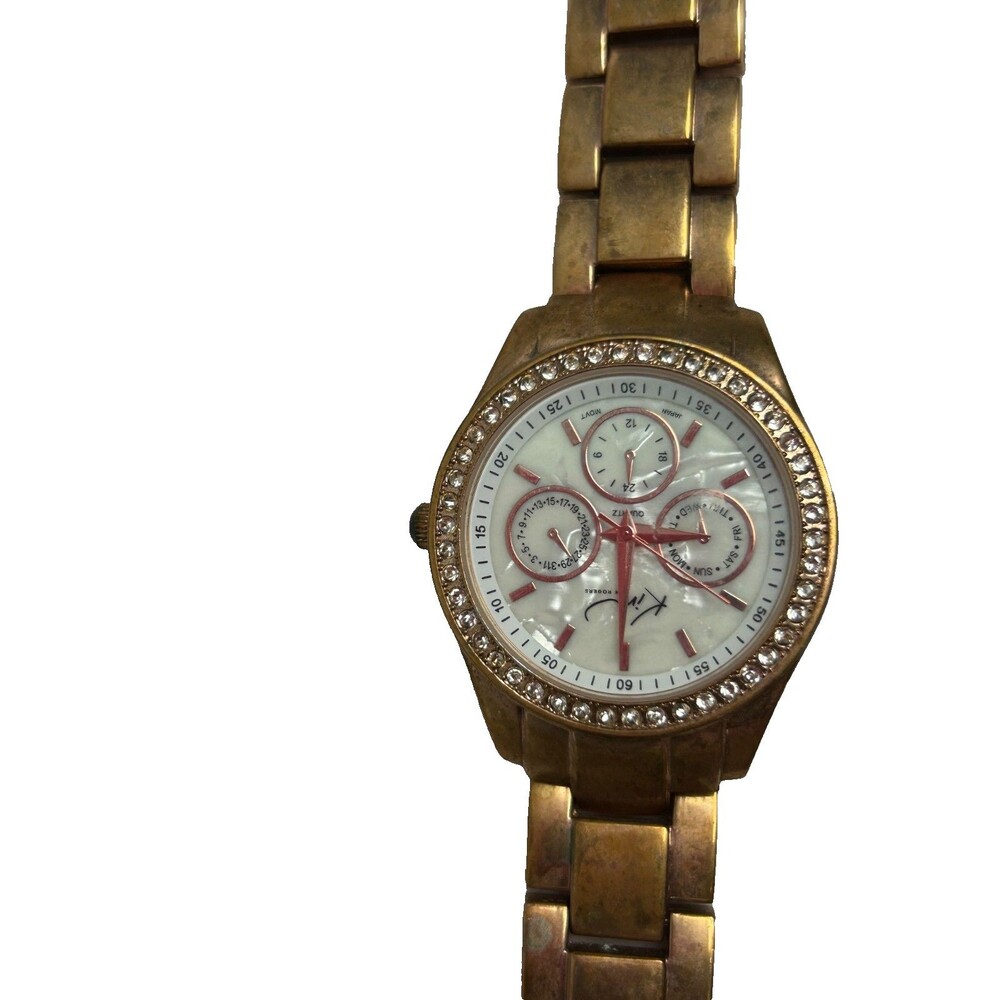Accutime Women Gold Tone Watch Rhinestone Bezel Quartz Japan 2E22IRG Untested
